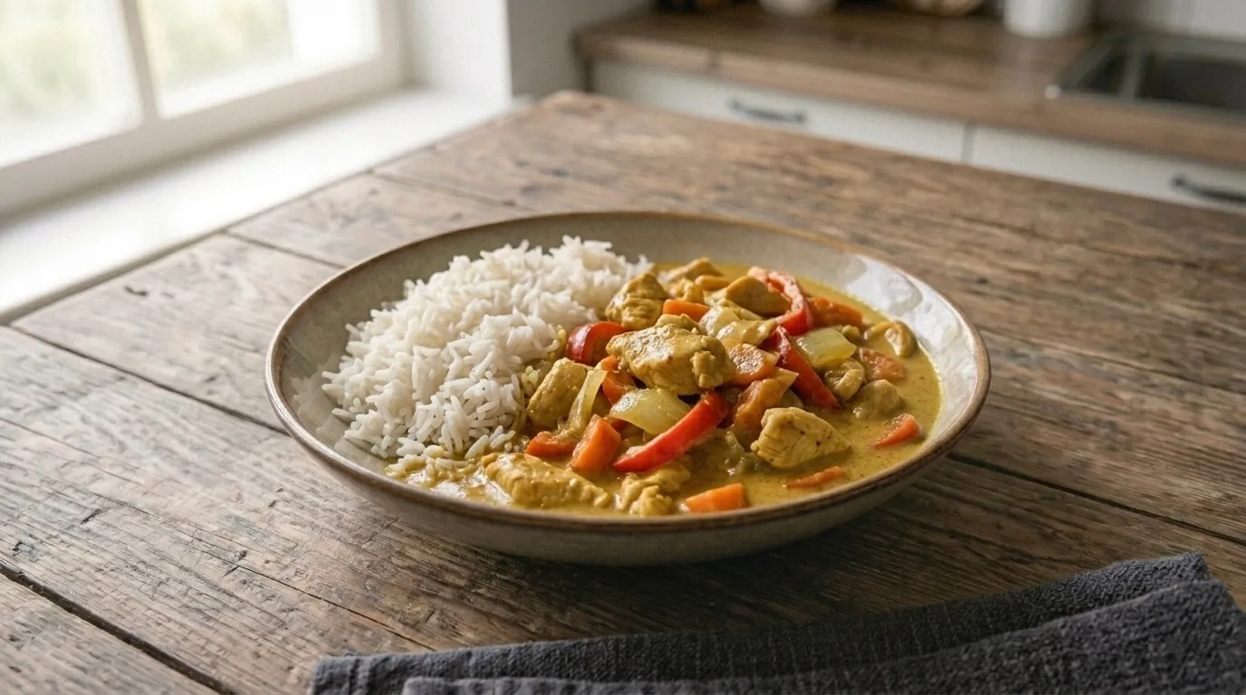 Illustration de l’article Curry de poulet au lait de coco et riz